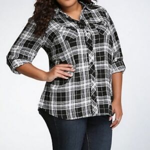 Torrid Black Plaid Camp Shirt